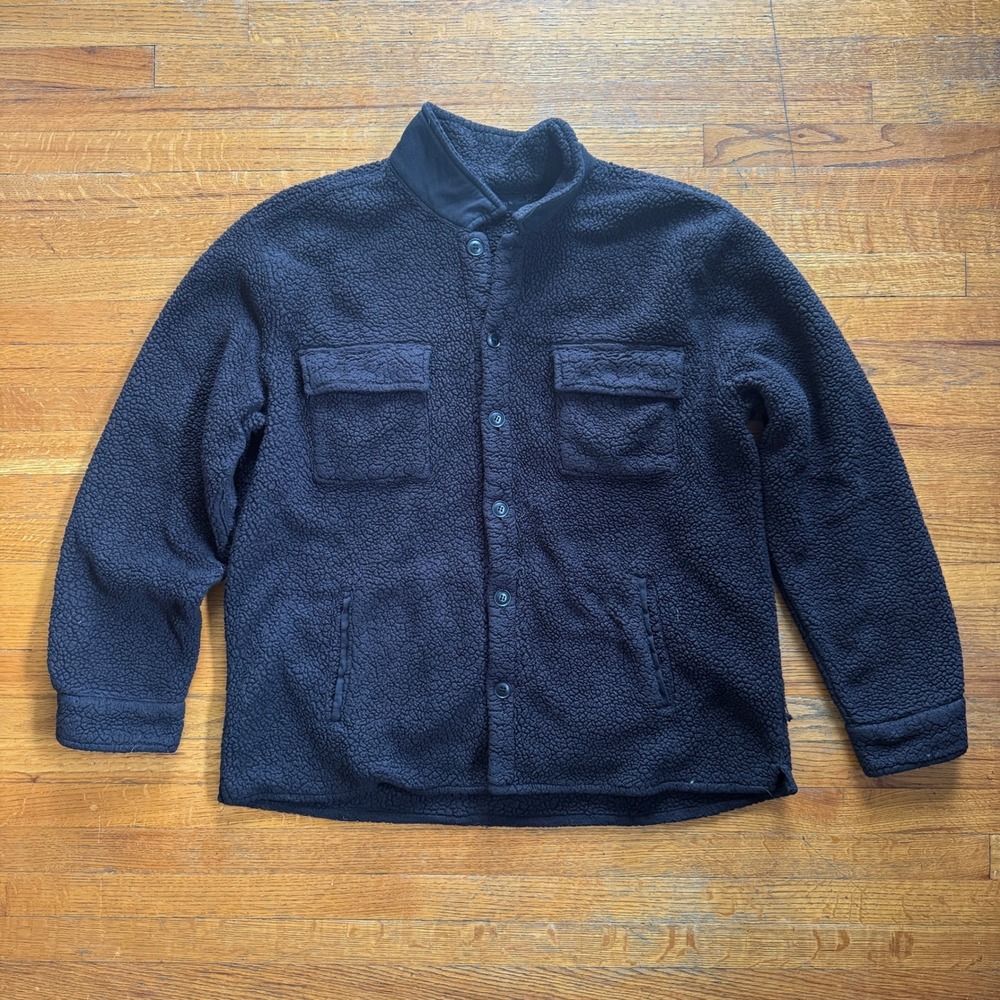 PacSun Mens Black Sherpa Fleece Button Up Shirt Jacket Shacket Large L